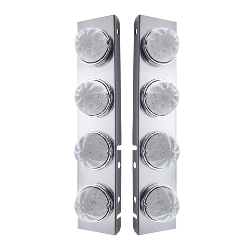 UP-31975 SS Front Air Cleaner Bracket With 8X 17 LED Watermelon Lights & SS Bezels For Peterbilt -Amber LED/Clear Lens (Pair)