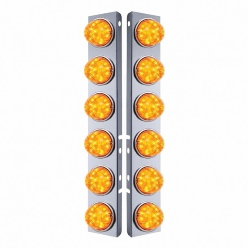 UP-31978 SS Front Air Cleaner Bracket W/12X 17 LED Watermelon Lights & SS Bezels For Peterbilt-Amber LED & Lens (Pair)