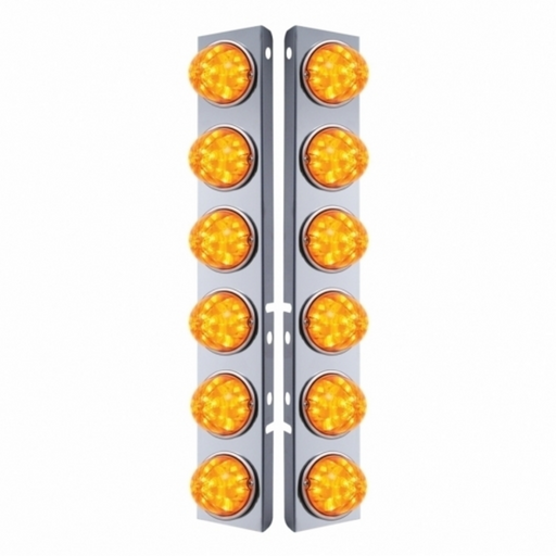 UP-31978 SS Front Air Cleaner Bracket W/12X 17 LED Watermelon Lights & SS Bezels For Peterbilt-Amber LED & Lens (Pair)