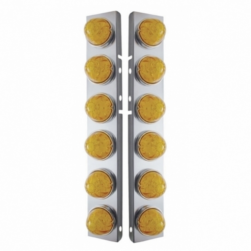 UP-31978 SS Front Air Cleaner Bracket W/12X 17 LED Watermelon Lights & SS Bezels For Peterbilt-Amber LED & Lens (Pair)