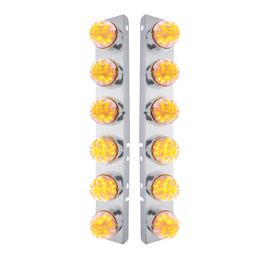 UP-31979 SS Front Air Cleaner Bracket W/12X 17 LED Watermelon Lights & SS Bezels For Peterbilt-Amber LED/Clear Lens (Pair)