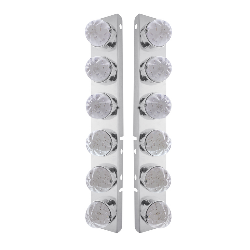 UP-31979 SS Front Air Cleaner Bracket W/12X 17 LED Watermelon Lights & SS Bezels For Peterbilt-Amber LED/Clear Lens (Pair)