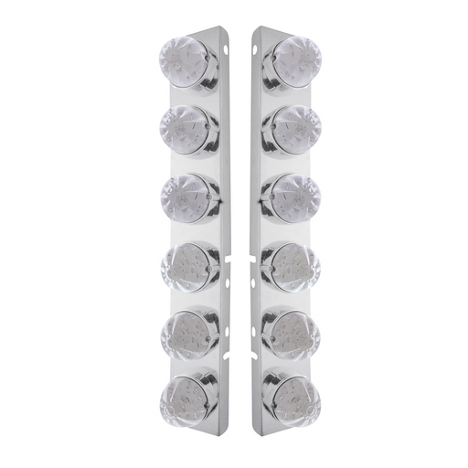 UP-31979 SS Front Air Cleaner Bracket W/12X 17 LED Watermelon Lights & SS Bezels For Peterbilt-Amber LED/Clear Lens (Pair)