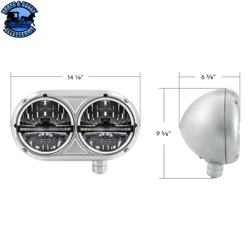Headlight Assembly With 304 SS Housing & 20 LED Headlights W/LED Position Light For Peterbilt 359 (Choose Side)