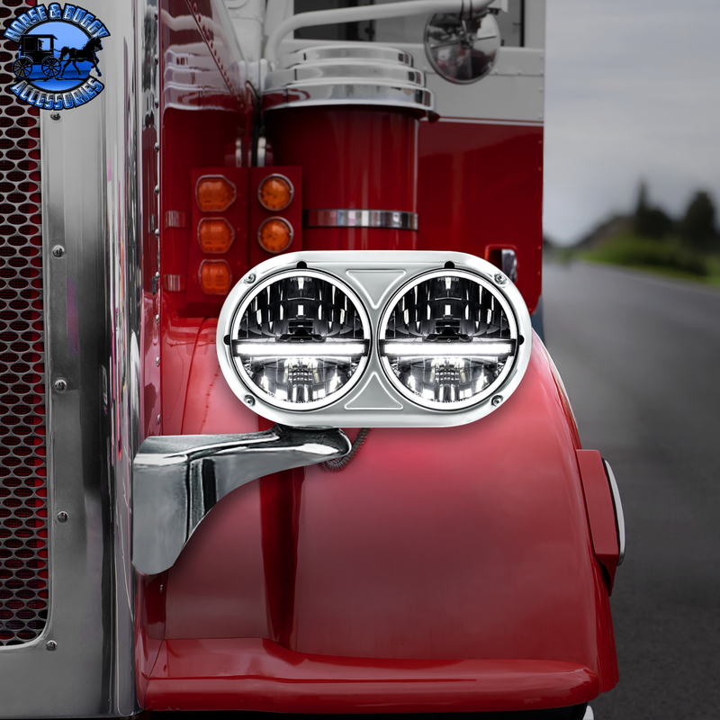Headlight Assembly With 304 SS Housing & 20 LED Headlights W/LED Position Light For Peterbilt 359 (Choose Side)