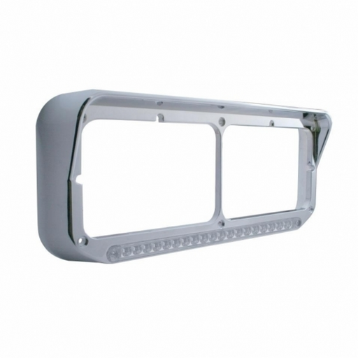 UP-32347 Chrome Rectangular Dual Headlight Bezel With Visor & 19 LED Light Bar - Amber LED/Clear Lens