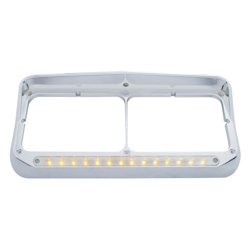 UP-32349 14 LED Chrome Rectangular Dual Headlight Bezel With Visor - Amber LED/Chrome Lens
