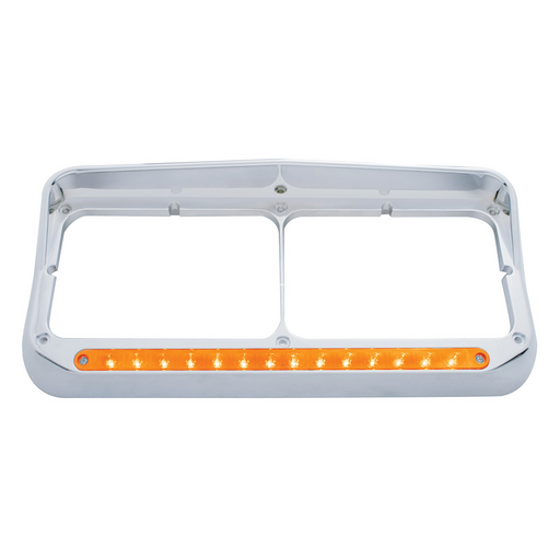 UP-32351 14 LED Chrome Rectangular Dual Headlight Bezel With Visor - Amber LED/Amber Lens