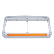 UP-32351 14 LED Chrome Rectangular Dual Headlight Bezel With Visor - Amber LED/Amber Lens