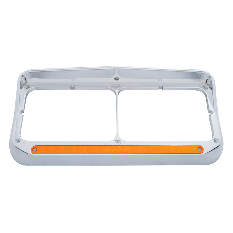 UP-32351 14 LED Chrome Rectangular Dual Headlight Bezel With Visor - Amber LED/Amber Lens