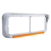 UP-32351 14 LED Chrome Rectangular Dual Headlight Bezel With Visor - Amber LED/Amber Lens