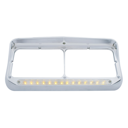 UP-32352 14 LED Chrome Rectangular Dual Headlight Bezel With Visor - Amber LED/Clear Lens
