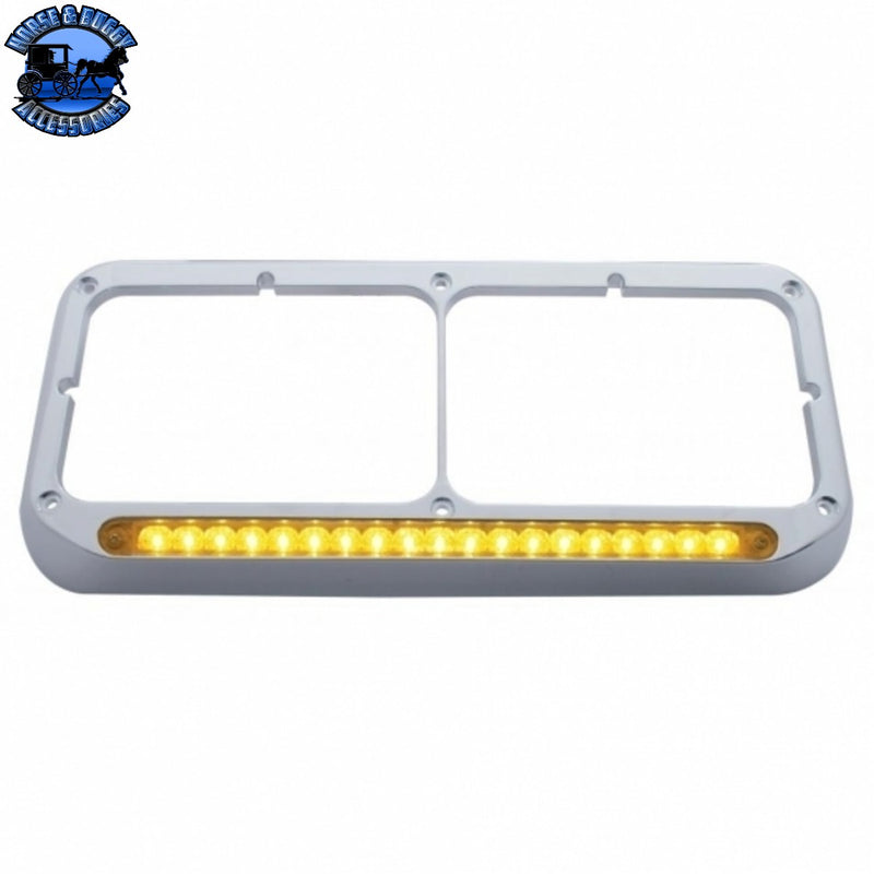 UP-32358 Chrome Rectangular Dual Headlight Bezel With 19 LED Light Bar - Amber LED/Amber Lens