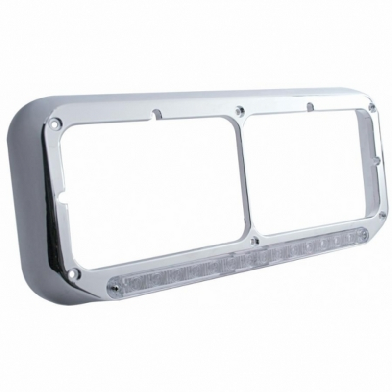 UP-32382 14 LED Chrome Rectangular Dual Headlight Bezel - Amber LED/Clear Lens