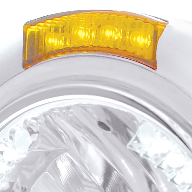 #32476 Stainless Steel Classic Headlight H4 With 34 White LED & Signal - Amber Lens HEADLIGHT Light Gray