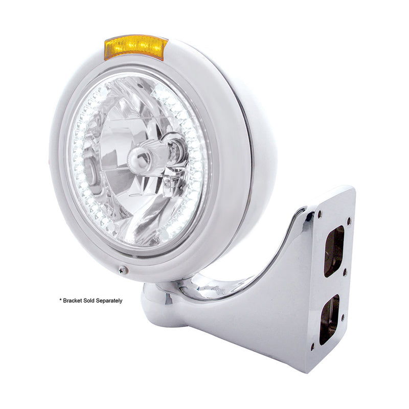 #32476 Stainless Steel Classic Headlight H4 With 34 White LED & Signal - Amber Lens HEADLIGHT Light Gray