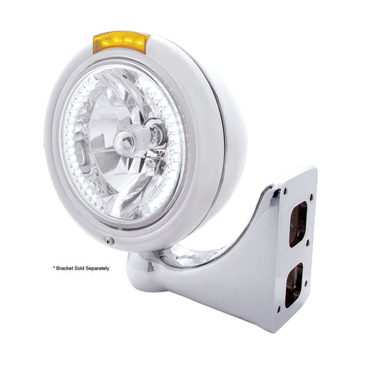 #32476 Stainless Steel Classic Headlight H4 With 34 White LED & Signal - Amber Lens HEADLIGHT Light Gray