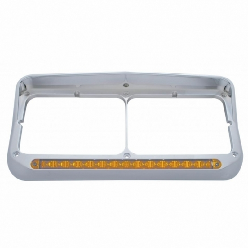 Rectangular Dual Headlight Bezel With Visor And LED Sequential Light Bar (Passenger) - Amber LED/Amber Lens