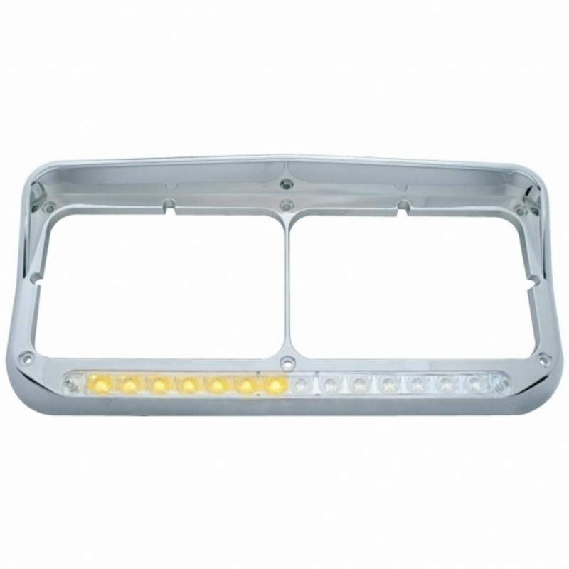 Rectangular Dual Headlight Bezel With Visor And LED Sequential Light Bar (Passenger) - Amber LED/Clear Lens