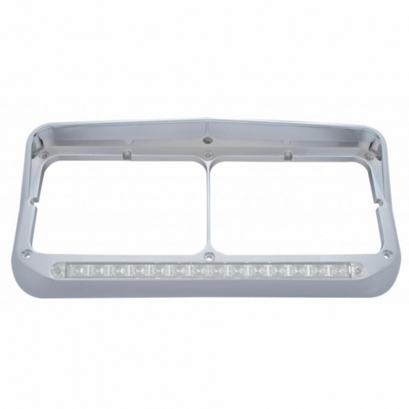 Rectangular Dual Headlight Bezel With Visor And LED Sequential Light Bar (Passenger) - Amber LED/Clear Lens