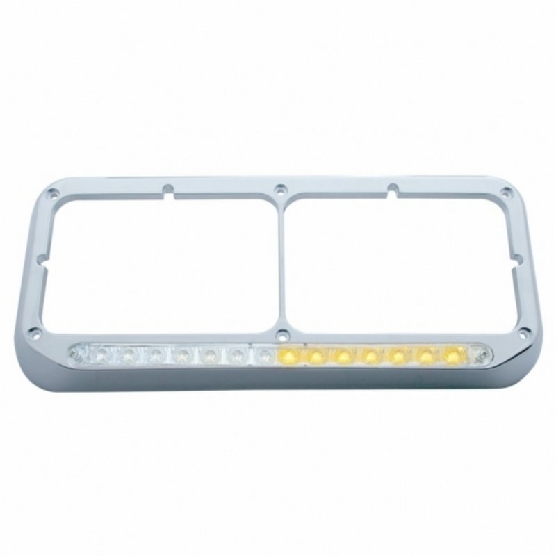 Rectangular Dual Headlight Bezel With LED Sequential Light Bar (Driver) - Amber LED/Clear Lens