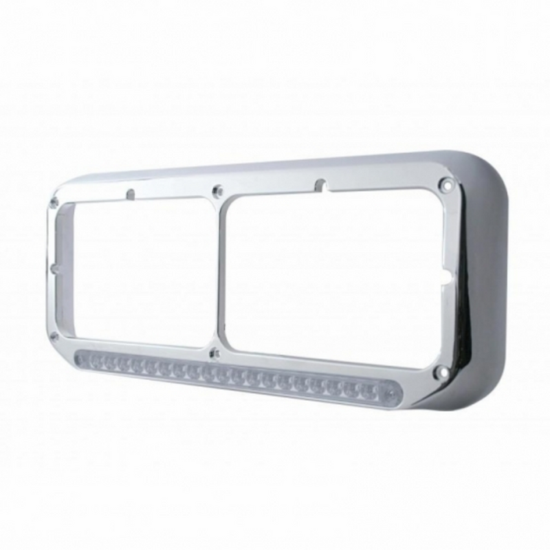 Rectangular Dual Headlight Bezel With LED Sequential Light Bar (Driver) - Amber LED/Clear Lens