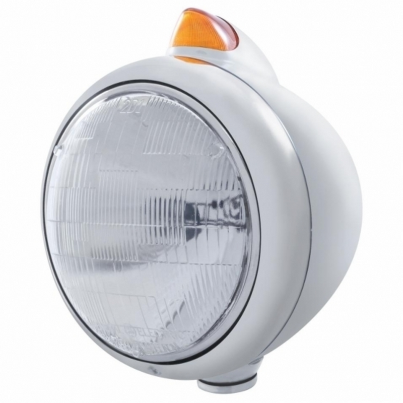 Stainless Steel Guide 682-C Headlight 6014 & Original Style LED Signal - Amber Lens