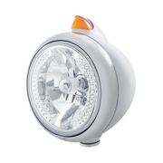 Stainless Steel Guide 682-C Headlight H4 With White LED & Original Style LED Signal - Amber Lens