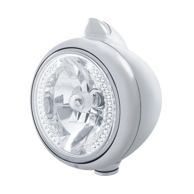Stainless Steel Guide 682-C Headlight H4 With White LED & Original Style LED Signal - Clear Lens