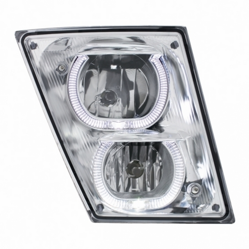 Chrome Fog/Driving Light W/White LED Light Bar For 2003-2017 Volvo VN/VNL - Passenger