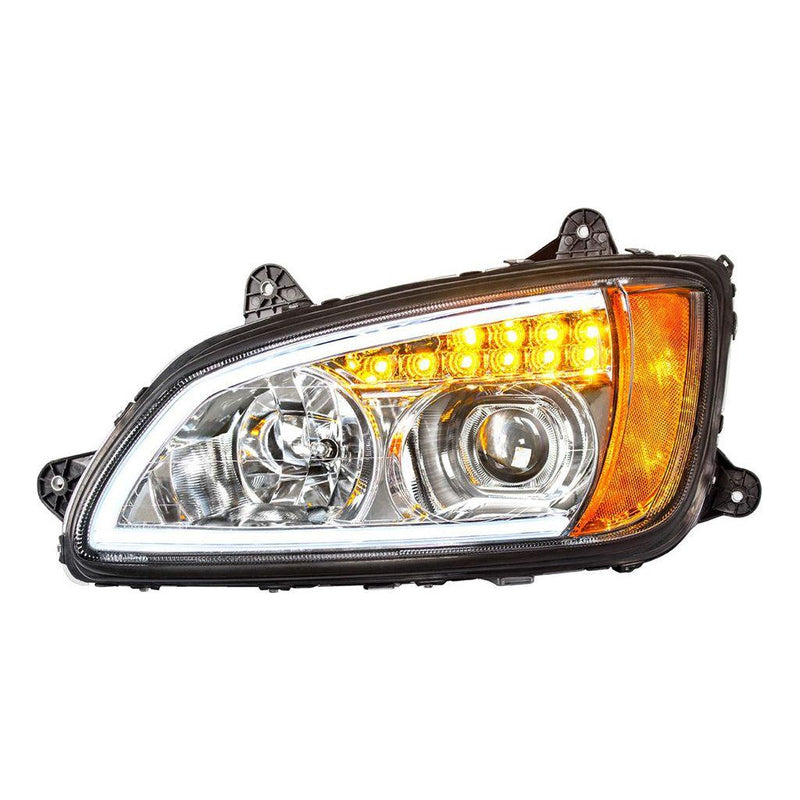 Chrome Projection Headlight With LED Turn Signal & Position Light For 2008-2017 Kenworth T660 - Driver Rosy Brown