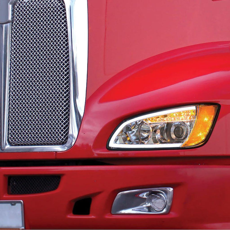 Chrome Projection Headlight With LED Turn Signal & Position Light For 2008-2017 Kenworth T660 - Passenger #32780 HEADLIGHT Maroon