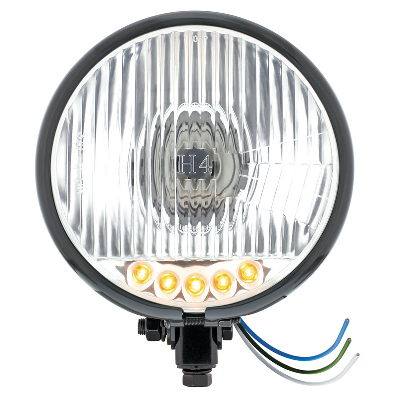 Bombilla H4 negra para faro delantero de motocicleta de 5-3/4" con 5 LED ámbar - Montaje inferior