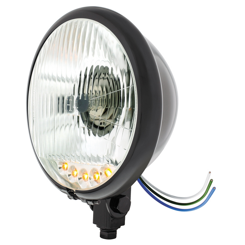 Bombilla H4 negra para faro delantero de motocicleta de 5-3/4" con 5 LED ámbar - Montaje inferior