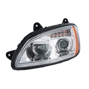 Chrome Full LED Projection Headlight With Turn Signal & Position Light Bar For 2008-2017 Kenworth T660 - Driver