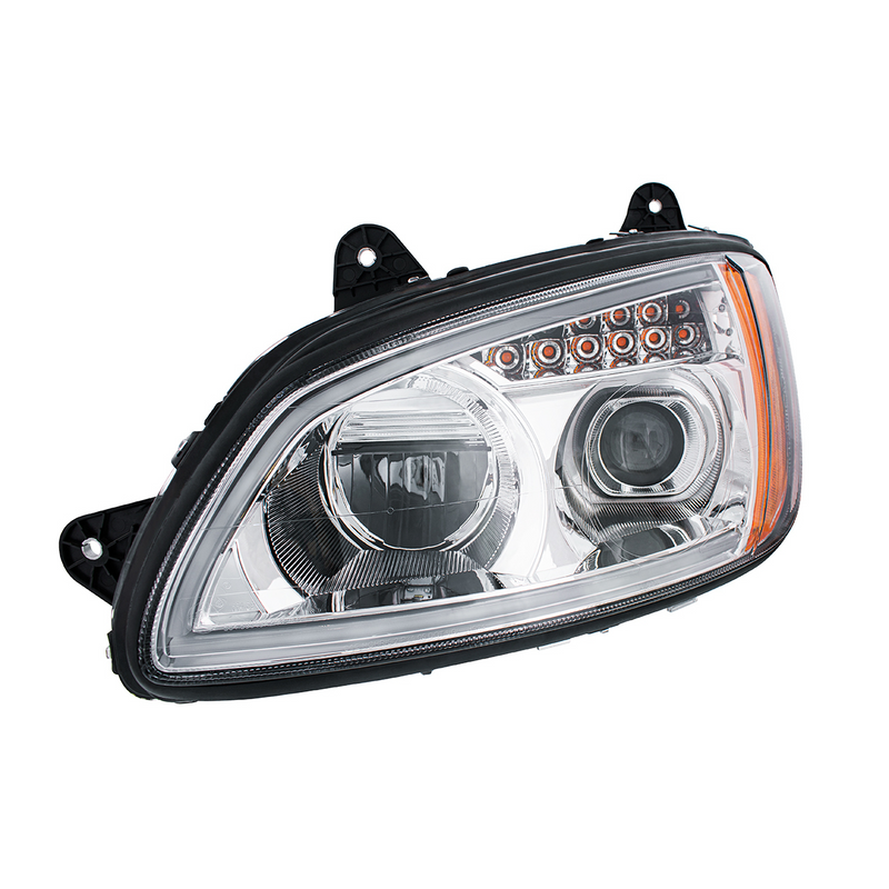 Chrome Full LED Projection Headlight With Turn Signal & Position Light Bar For 2008-2017 Kenworth T660 - Driver