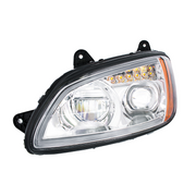 Chrome Full LED Projection Headlight With Turn Signal & Position Light Bar For 2008-2017 Kenworth T660 - Driver