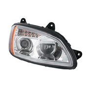 Chrome Full LED Projection Headlight With Turn Signal & Position Light Bar For 2008-2017 Kenworth T660 - Passenger