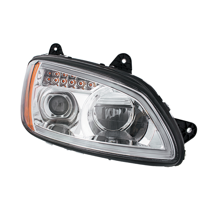 Chrome Full LED Projection Headlight With Turn Signal & Position Light Bar For 2008-2017 Kenworth T660 - Passenger