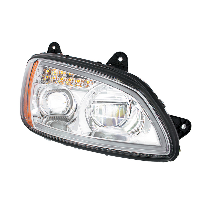 Chrome Full LED Projection Headlight With Turn Signal & Position Light Bar For 2008-2017 Kenworth T660 - Passenger