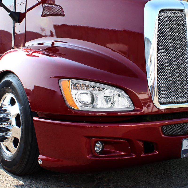 Chrome Full LED Projection Headlight With Turn Signal & Position Light Bar For 2008-2017 Kenworth T660 - Passenger