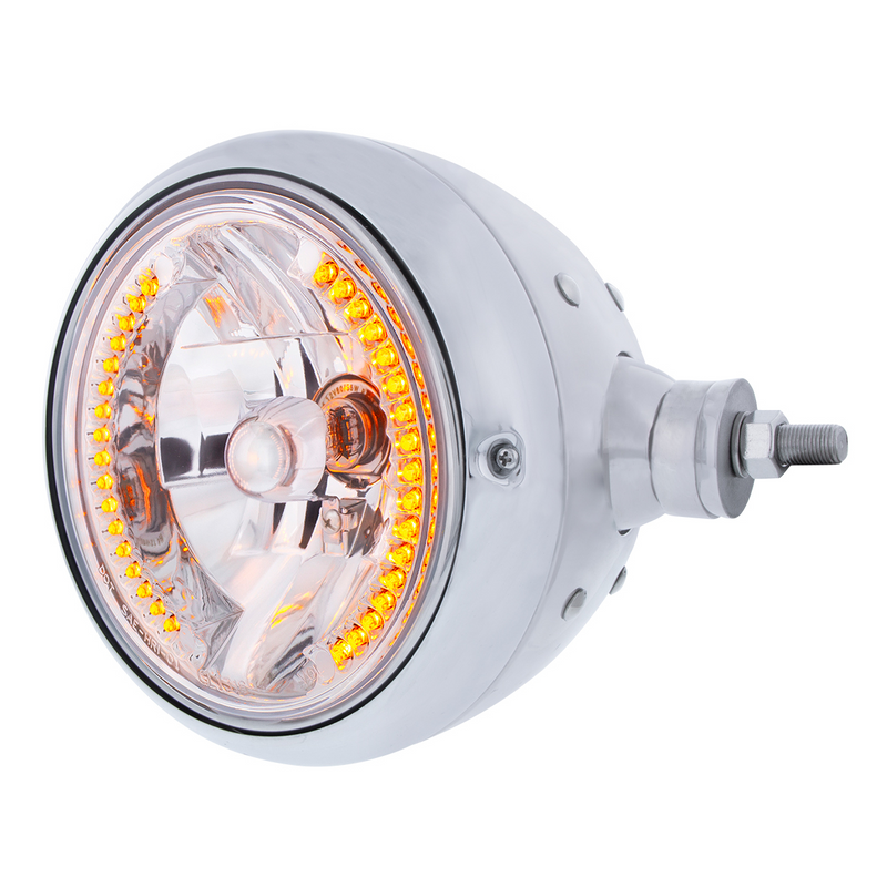 Conjunto de faros delanteros estilo Chrome Guide 682-C con lente de cristal y luz de posición de 34 LED - R/H (montaje horizontal)