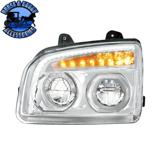 High Power LED Headlight With LED Turn Signal & Light Bar For 2015-2025 Kenworth T880 (Choose Side) (Choose Color) HEADLIGHT Driver / Chrome Light Gray