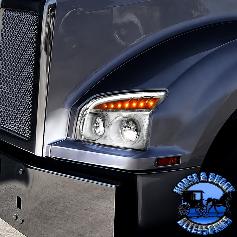 High Power LED Headlight With LED Turn Signal & Light Bar For 2015-2025 Kenworth T880 (Choose Side) (Choose Color) HEADLIGHT Driver / Black,Driver / Chrome,Passenger / Black,Passenger / Chrome Dark Slate Gray