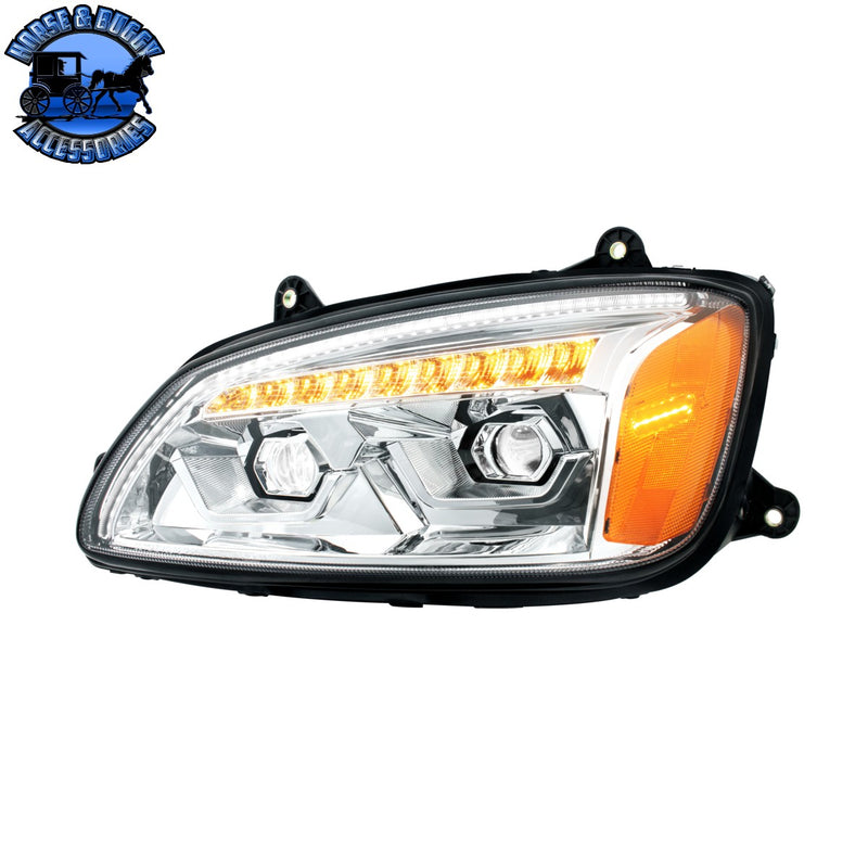 LED Projection Headlight With Sequential Turn Signal For 2008-2017 Kenworth T660 (Choose Side) (Choose Color)