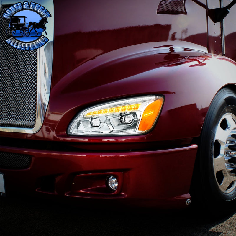 LED Projection Headlight With Sequential Turn Signal For 2008-2017 Kenworth T660 (Choose Side) (Choose Color)