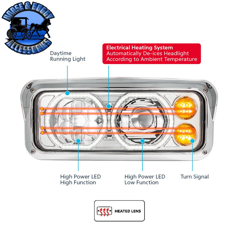High Power Heated 10 LED Headlight With LED Turn & DRL (Choose Side) (Choose Color) headlight Driver / Black,Driver / Chrome,Passenger / Black,Passenger / Chrome Light Gray