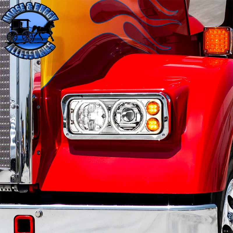 High Power Heated 10 LED Headlight With LED Turn & DRL (Choose Side) (Choose Color) headlight Driver / Black,Driver / Chrome,Passenger / Black,Passenger / Chrome Firebrick