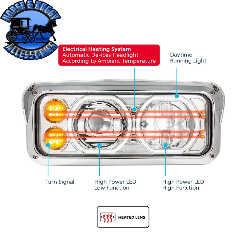 High Power Heated 10 LED Headlight With LED Turn & DRL (Choose Side) (Choose Color) headlight Passenger / Chrome Light Gray