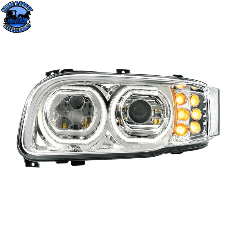 High Power 10 LED Headlight With 10 LED Turn & 100 LED Halo For 2008-2024 Peterbilt 389 (Choose Side and Color)